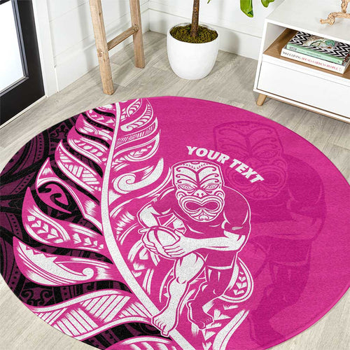 New Zealand Silver Fern Rugby Custom Round Carpet All Black Maori Pattern Pink - Aussie Hoodie
