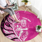 New Zealand Silver Fern Rugby Custom Round Carpet All Black Maori Pattern Pink - Aussie Hoodie