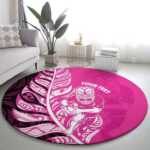 New Zealand Silver Fern Rugby Custom Round Carpet All Black Maori Pattern Pink - Aussie Hoodie