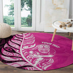 New Zealand Silver Fern Rugby Custom Round Carpet All Black Maori Pattern Pink - Aussie Hoodie
