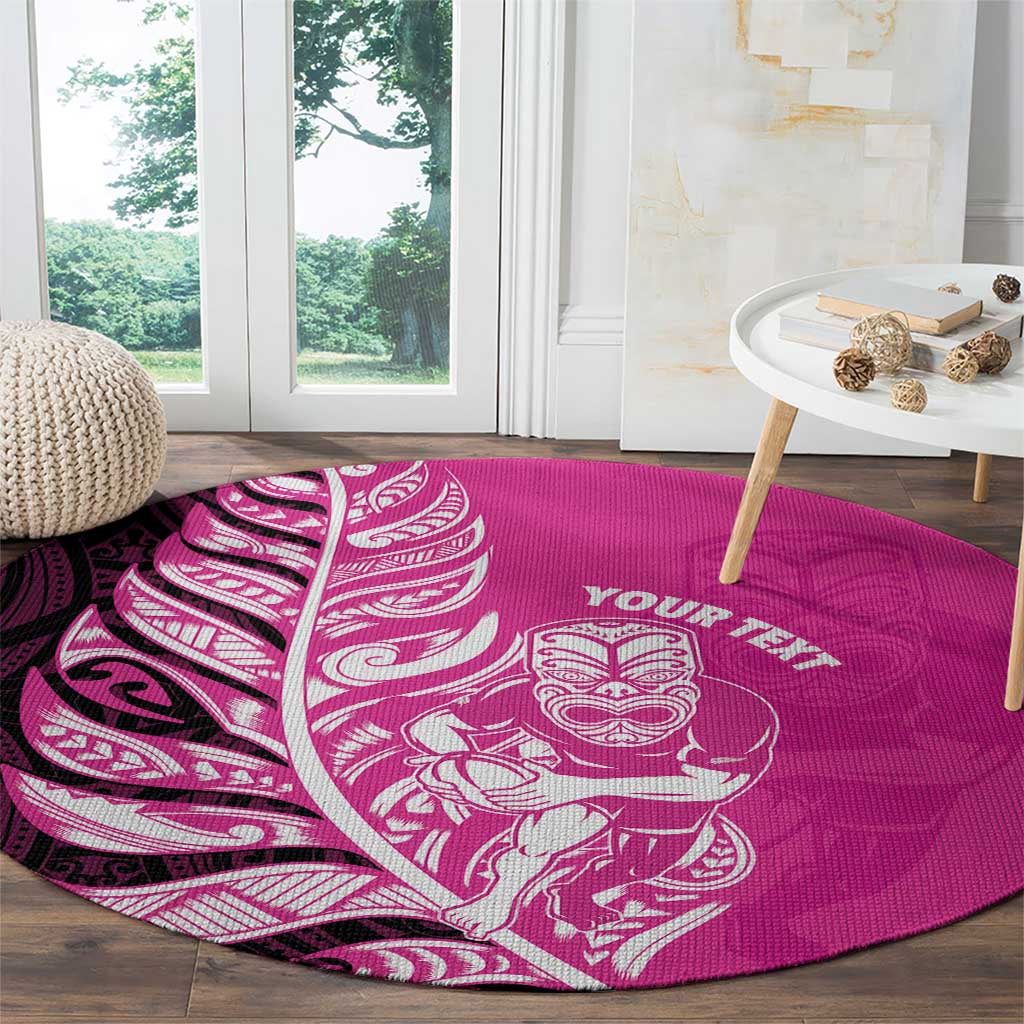 New Zealand Silver Fern Rugby Custom Round Carpet All Black Maori Pattern Pink - Aussie Hoodie