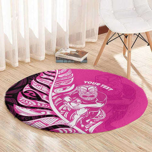 New Zealand Silver Fern Rugby Custom Round Carpet All Black Maori Pattern Pink - Aussie Hoodie