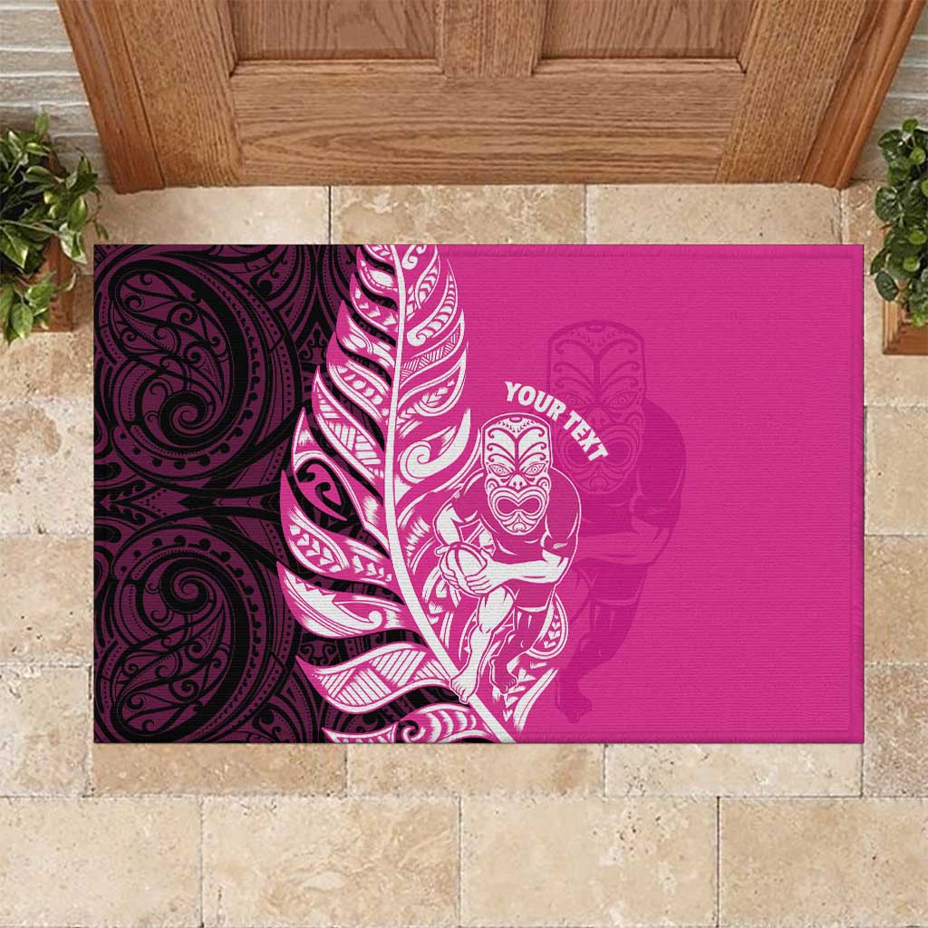 New Zealand Silver Fern Rugby Custom Rubber Doormat All Black Maori Pattern Pink - Aussie Hoodie