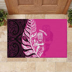 New Zealand Silver Fern Rugby Custom Rubber Doormat All Black Maori Pattern Pink - Aussie Hoodie