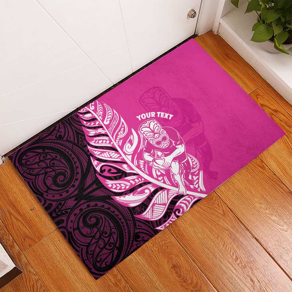 New Zealand Silver Fern Rugby Custom Rubber Doormat All Black Maori Pattern Pink - Aussie Hoodie