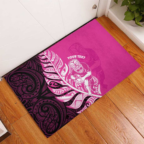 New Zealand Silver Fern Rugby Custom Rubber Doormat All Black Maori Pattern Pink - Aussie Hoodie