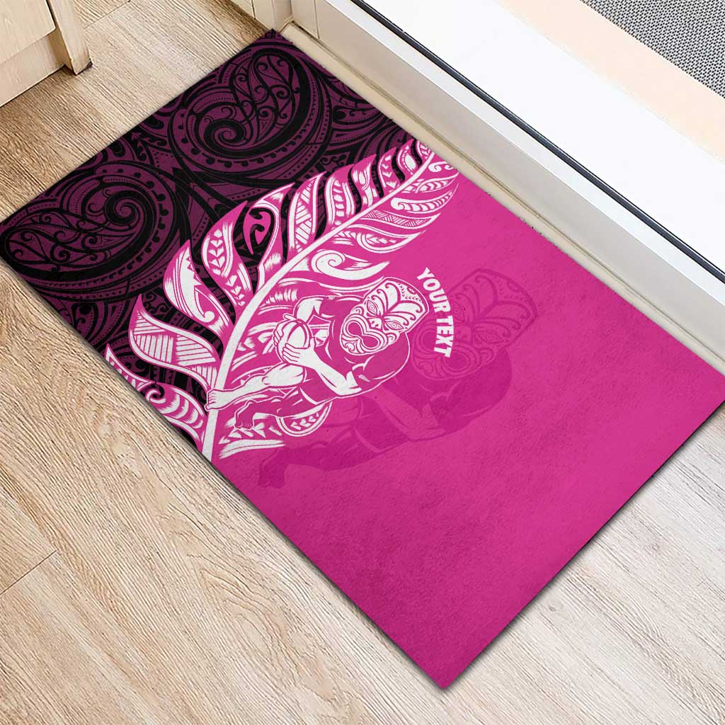 New Zealand Silver Fern Rugby Custom Rubber Doormat All Black Maori Pattern Pink - Aussie Hoodie