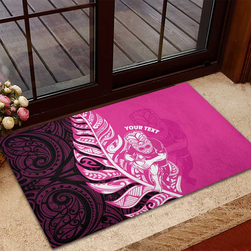 New Zealand Silver Fern Rugby Custom Rubber Doormat All Black Maori Pattern Pink - Aussie Hoodie