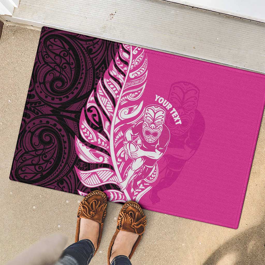 New Zealand Silver Fern Rugby Custom Rubber Doormat All Black Maori Pattern Pink - Aussie Hoodie