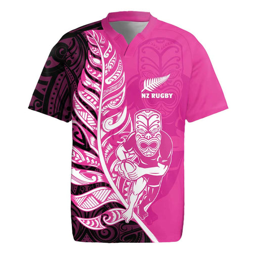 New Zealand Silver Fern Rugby Custom Rugby Jersey All Black Maori Pattern Pink - Aussie Hoodie