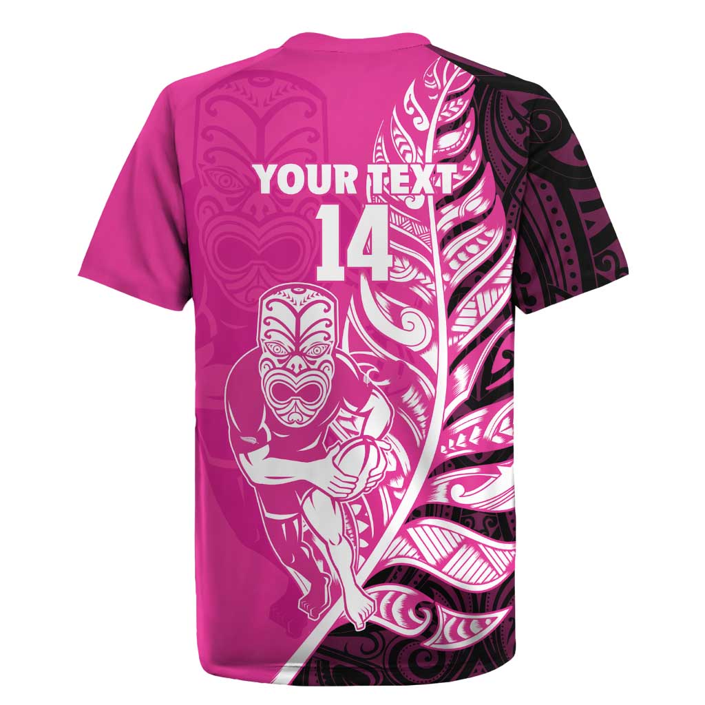New Zealand Silver Fern Rugby Custom Rugby Jersey All Black Maori Pattern Pink - Aussie Hoodie