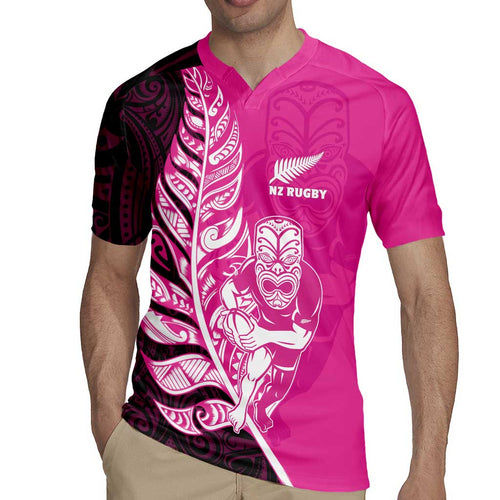 New Zealand Silver Fern Rugby Custom Rugby Jersey All Black Maori Pattern Pink - Aussie Hoodie