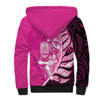 New Zealand Silver Fern Rugby Custom Sherpa Hoodie All Black Maori Pattern Pink - Aussie Hoodie
