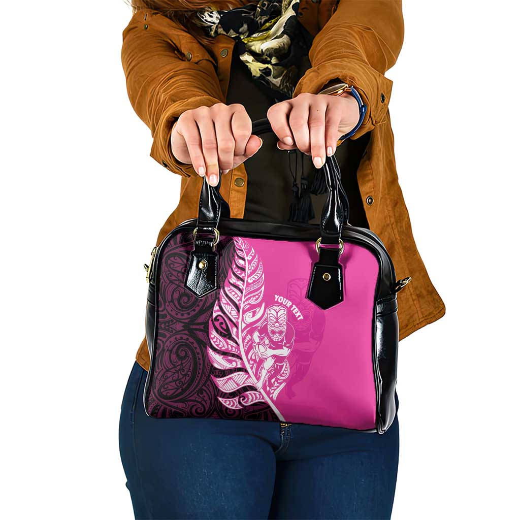 New Zealand Silver Fern Rugby Custom Shoulder Handbag All Black Maori Pattern Pink - Aussie Hoodie
