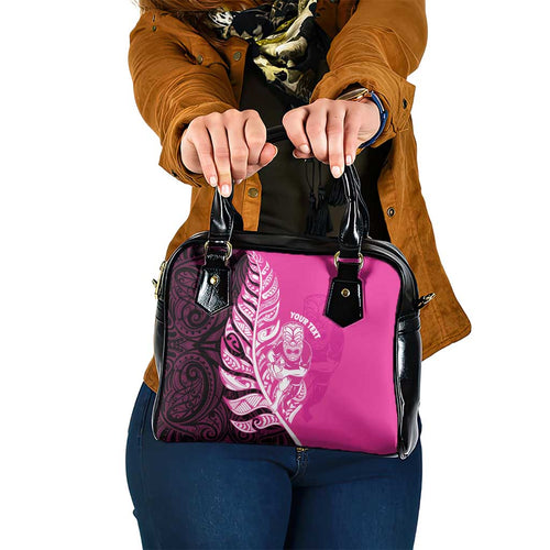 New Zealand Silver Fern Rugby Custom Shoulder Handbag All Black Maori Pattern Pink - Aussie Hoodie