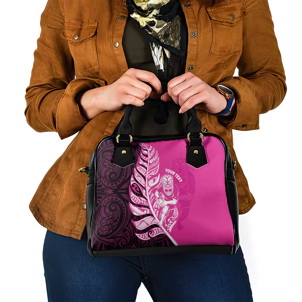 New Zealand Silver Fern Rugby Custom Shoulder Handbag All Black Maori Pattern Pink - Aussie Hoodie