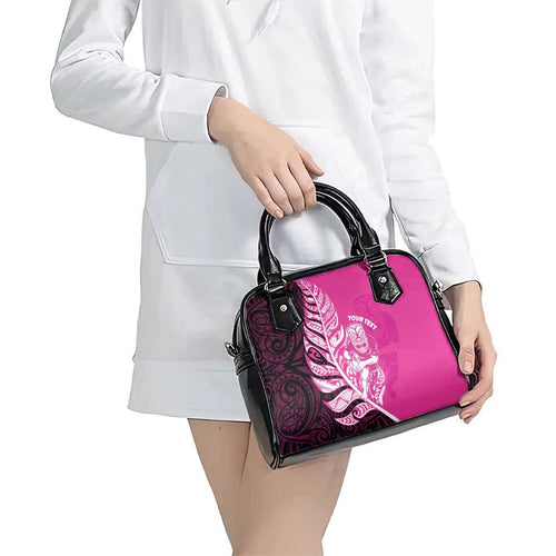 New Zealand Silver Fern Rugby Custom Shoulder Handbag All Black Maori Pattern Pink - Aussie Hoodie