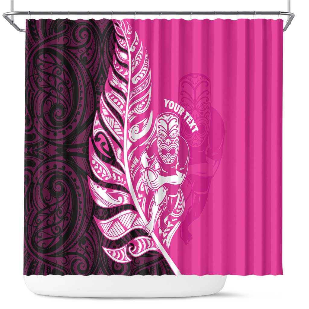 New Zealand Silver Fern Rugby Custom Shower Curtain All Black Maori Pattern Pink - Aussie Hoodie