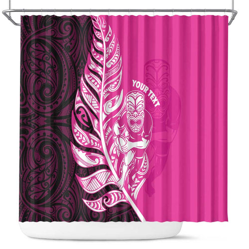 New Zealand Silver Fern Rugby Custom Shower Curtain All Black Maori Pattern Pink - Aussie Hoodie