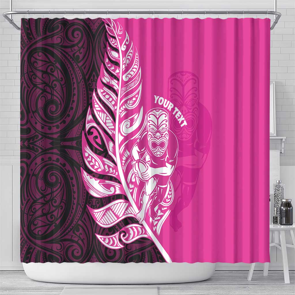 New Zealand Silver Fern Rugby Custom Shower Curtain All Black Maori Pattern Pink - Aussie Hoodie