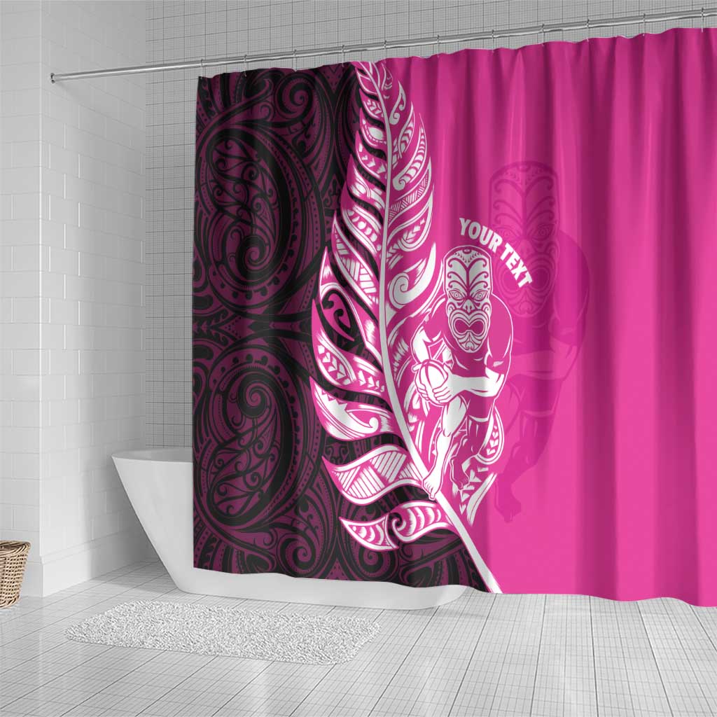 New Zealand Silver Fern Rugby Custom Shower Curtain All Black Maori Pattern Pink - Aussie Hoodie