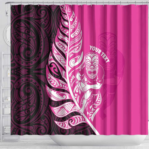 New Zealand Silver Fern Rugby Custom Shower Curtain All Black Maori Pattern Pink - Aussie Hoodie