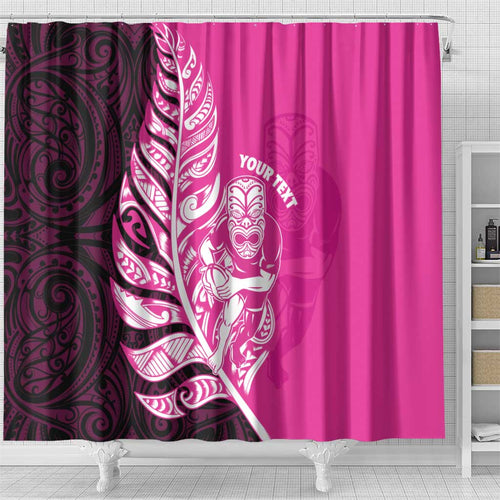 New Zealand Silver Fern Rugby Custom Shower Curtain All Black Maori Pattern Pink - Aussie Hoodie