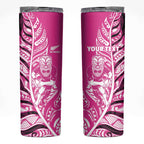 New Zealand Silver Fern Rugby Custom Skinny Tumbler All Black Maori Pattern Pink - Aussie Hoodie