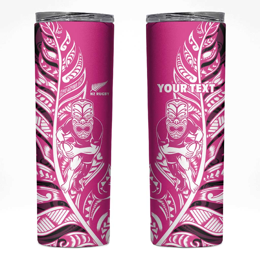 New Zealand Silver Fern Rugby Custom Skinny Tumbler All Black Maori Pattern Pink - Aussie Hoodie