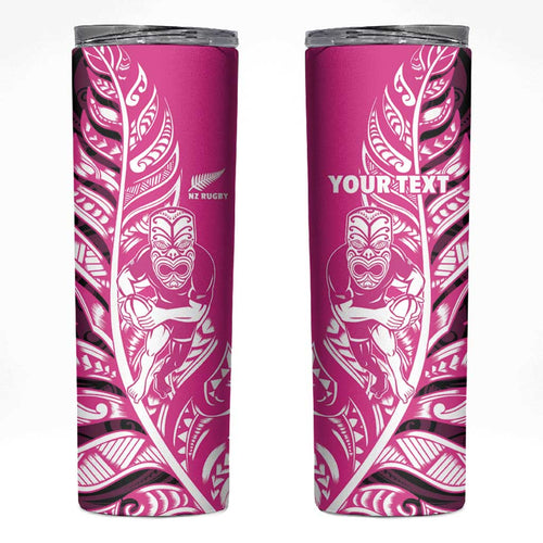 New Zealand Silver Fern Rugby Custom Skinny Tumbler All Black Maori Pattern Pink - Aussie Hoodie