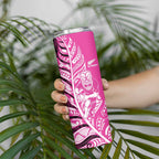 New Zealand Silver Fern Rugby Custom Skinny Tumbler All Black Maori Pattern Pink - Aussie Hoodie
