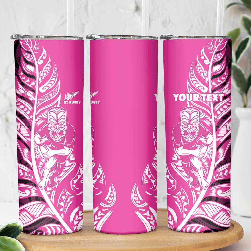 New Zealand Silver Fern Rugby Custom Skinny Tumbler All Black Maori Pattern Pink - Aussie Hoodie