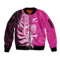 New Zealand Silver Fern Rugby Custom Sleeve Zip Bomber Jacket All Black Maori Pattern Pink - Aussie Hoodie