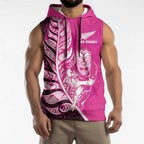 New Zealand Silver Fern Rugby Custom Sleeveless Hoodie All Black Maori Pattern Pink - Aussie Hoodie