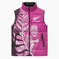 New Zealand Silver Fern Rugby Custom Sleeveless Puffer Jacket All Black Maori Pattern Pink - Aussie Hoodie