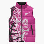 New Zealand Silver Fern Rugby Custom Sleeveless Puffer Jacket All Black Maori Pattern Pink - Aussie Hoodie