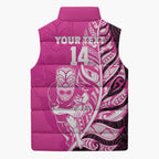 New Zealand Silver Fern Rugby Custom Sleeveless Puffer Jacket All Black Maori Pattern Pink - Aussie Hoodie