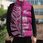 New Zealand Silver Fern Rugby Custom Sleeveless Puffer Jacket All Black Maori Pattern Pink - Aussie Hoodie