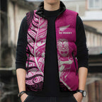 New Zealand Silver Fern Rugby Custom Sleeveless Puffer Jacket All Black Maori Pattern Pink - Aussie Hoodie