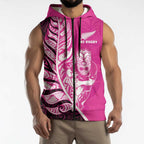 New Zealand Silver Fern Rugby Custom Sleeveless Zip Hoodie All Black Maori Pattern Pink LT14