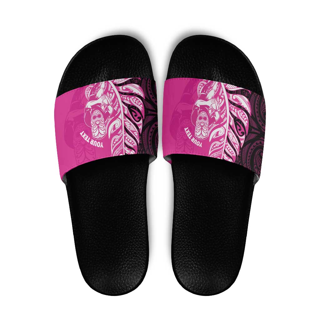 New Zealand Silver Fern Rugby Custom Slide Sandals All Black Maori Pattern Pink - Aussie Hoodie