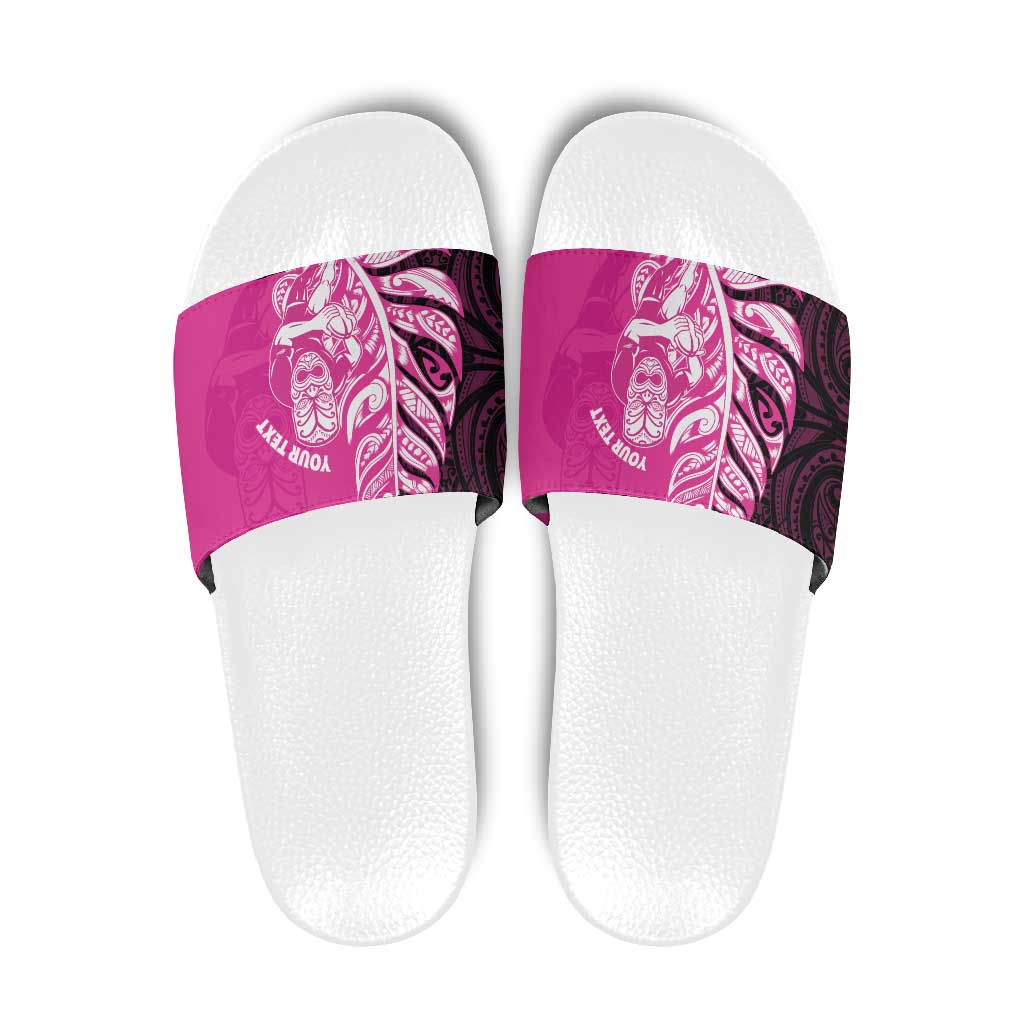 New Zealand Silver Fern Rugby Custom Slide Sandals All Black Maori Pattern Pink - Aussie Hoodie