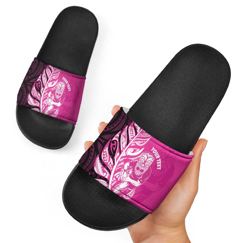 New Zealand Silver Fern Rugby Custom Slide Sandals All Black Maori Pattern Pink - Aussie Hoodie