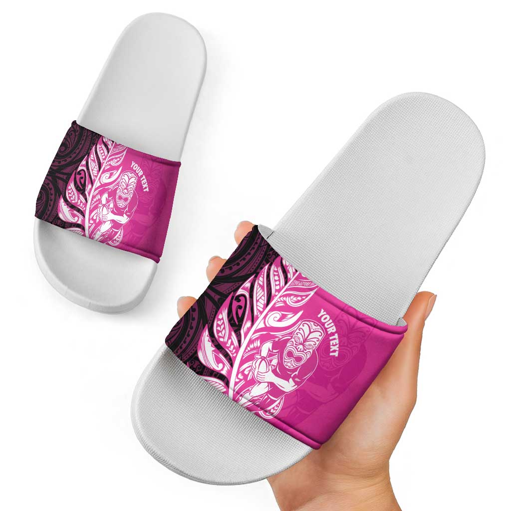 New Zealand Silver Fern Rugby Custom Slide Sandals All Black Maori Pattern Pink - Aussie Hoodie