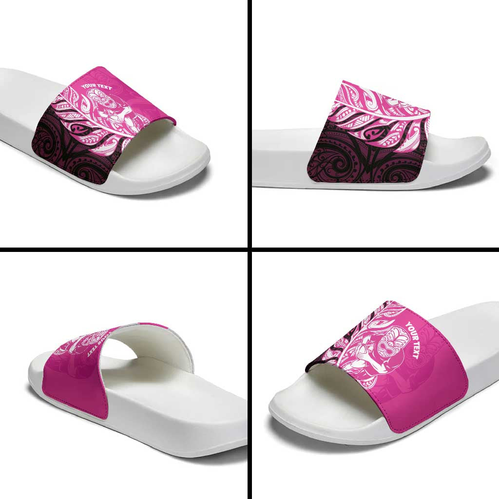 New Zealand Silver Fern Rugby Custom Slide Sandals All Black Maori Pattern Pink - Aussie Hoodie