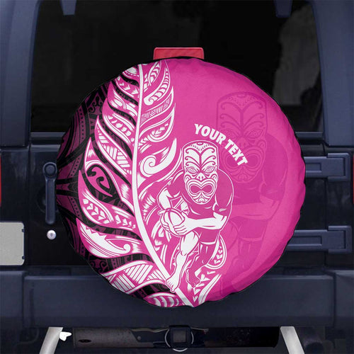 New Zealand Silver Fern Rugby Custom Spare Tire Cover All Black Maori Pattern Pink - Aussie Hoodie