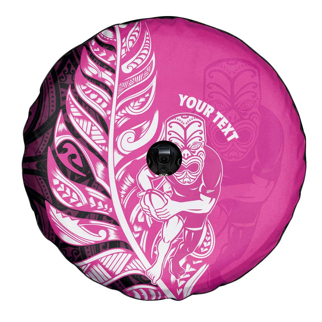 New Zealand Silver Fern Rugby Custom Spare Tire Cover All Black Maori Pattern Pink - Aussie Hoodie