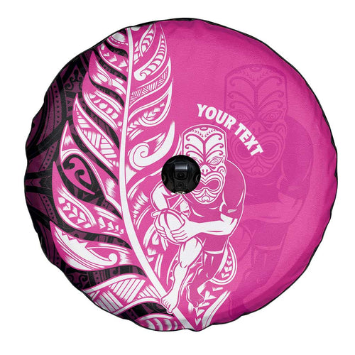 New Zealand Silver Fern Rugby Custom Spare Tire Cover All Black Maori Pattern Pink - Aussie Hoodie