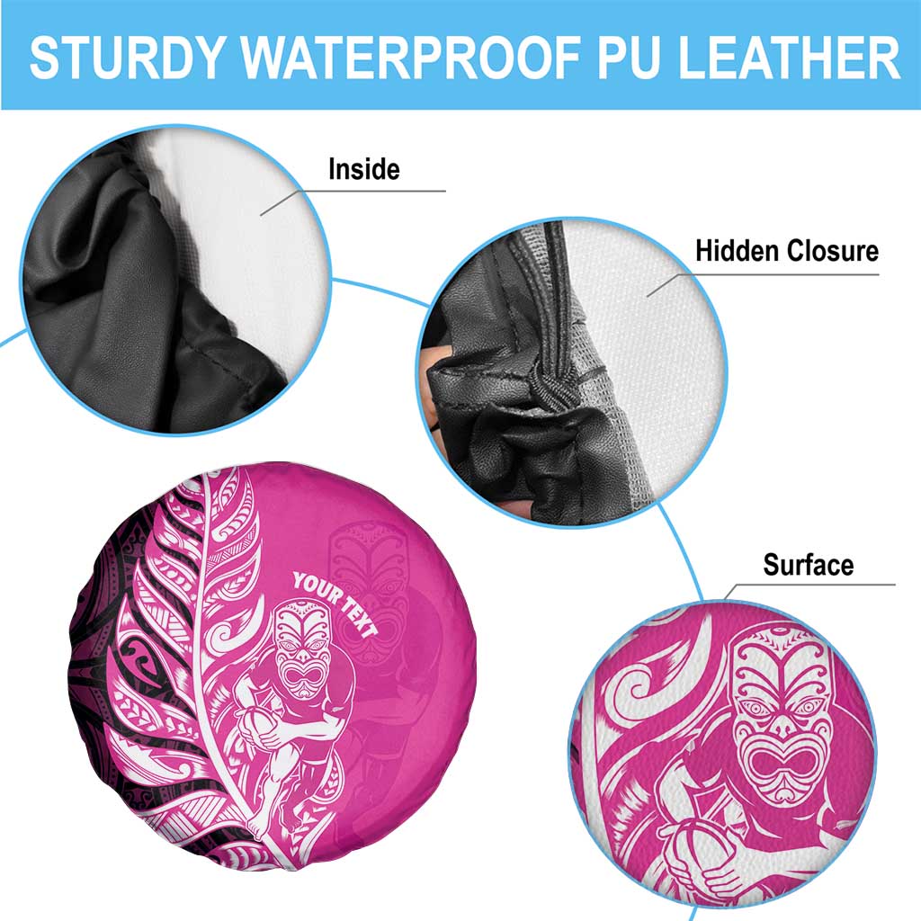 New Zealand Silver Fern Rugby Custom Spare Tire Cover All Black Maori Pattern Pink - Aussie Hoodie