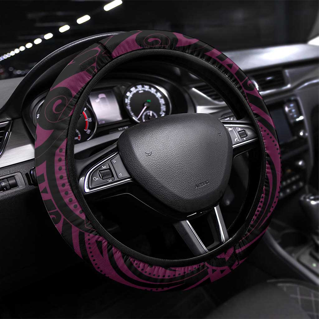 New Zealand Silver Fern Rugby Steering Wheel Cover All Black Maori Pattern Pink - Aussie Hoodie